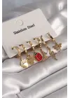   Altın Çoklu Figür Model Çelik Küpe Seti