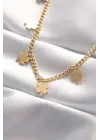  Altın  Çoklu Yonca Tasarımlı Çelik Kolye