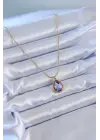  Altın  Damla Kristal Taş Model  Çelik Kolye