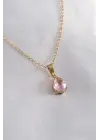  Altın  Damla Model Kristal Taşlı  Çelik Kolye