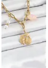 316L Çelik Gold Renk Deniz Yıldızı ve Deniz Kabuğu Konsept Kadın Kolye