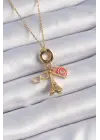  Altın  Eyfel Kulesi Fotoğraf Makinesi Figür Charm Model  Çelik Kolye