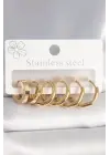 316L Çelik Gold Renk Geometrik Halka Model Kadın Küpe Seti