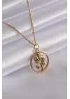 316L Çelik Gold Renk Gül Figür Kadın Kolye