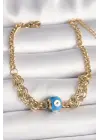 316L Çelik Gold Renk Halka Zincir Model Nazar Boncuk Figür Kadın Bileklik