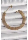 316L Çelik Gold Renk Hasır Zincir Model Kadın Bileklik