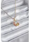  Altın  Hilal Kedi Model Zirkon Taşlı Detay  Çelik Kolye