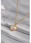  Altın  İnci Kalp Model  Çelik Kolye