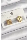 Altın İşleme Detaylı Yonca Model Çelik Küpe