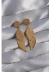   Altın İşlemeli Melek Kanadı Tasarımlı Küpe