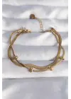 316L Çelik Gold Renk İtalyan Çift Zincirli Bileklik