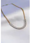  Altın  İtalyan Zincir Model Zirkon Taşlı  Çelik Kolye