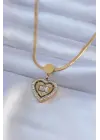  Altın  İtalyan Zincir Model Zirkon Taşlı Kalp Model  Çelik Kolye
