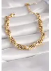 316L Çelik Gold Renk Kalın Zincir Model Kadın Bileklik