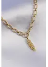 316L Çelik Gold Renk Kalın Zincir Model Yaprak Model Kadın Kolye