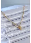  Altın  Kalp Figür  Çelik Kolye