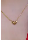  Altın  Kalp Figür Love Yazı İşleme  Çelik Kolye