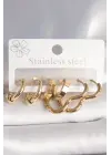 316L Çelik Gold Renk Kalp Halka Model Kadın Küpe Seti