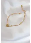 316L Çelik Gold Renk Kalp Model Minimal Top Detay Kadın Bileklik