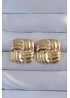   Altın Kare Çizgili Vintage Küpe