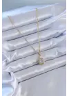 316L Çelik Gold Renk Kare Kristal Taşlı Kadın Kolye