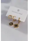 316L Çelik Gold Renk Kare Model Güneş İşleme Kadın Küpe Kombini