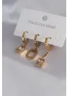316L Çelik Gold Renk Kare Model Zirkon Taş Detay Kadın Küpe Kombini