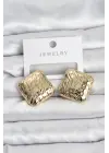 316L Çelik Gold Renk Kare Vintage Kadın Küpe