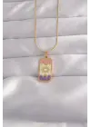  Altın  Karışık Mineli Ay Figür Tarot Çelik Kolye