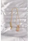  Altın  Karışık Mineli Ay Figür Tarot Çelik Kolye