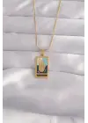  Altın  Karışık Mineli El Figür Tarot Çelik Kolye