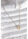  Altın  Kedi Gözü Sedefli Kalp Model  Çelik Kolye