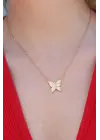  Altın  Kelebek Figür İşleme Detay  Çelik Kolye
