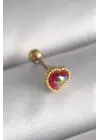 316L Çelik Gold Renk Kırmızı Mineli Kalp Tragus Piercing