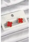  Altın Kırmızı Yonca Model Çelik Küpe