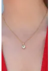  Altın  Kristal Kalp Figür  Çelik Kolye
