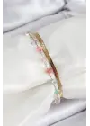 316L Çelik Gold Renk Kristal Karışık Renkli Taşlı Kadın Bileklik