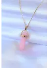 Altın Kristal Pembe Taş Model kolye