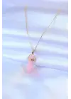 Altın Kristal Pembe Taş Model kolye