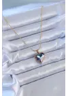  Altın  Kristal Taşlı Kalp Model  Çelik Kolye