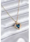  Altın  Kristal Taşlı Kalp Model Zirkon Taşlı  Çelik Kolye
