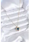  Altın  Kristal Taşlı Kalp Model Zirkon Taşlı  Çelik Kolye