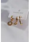 316L Çelik Gold Renk Kutup Yıldızı Model Zirkon Taşlı Kadın Küpe Kombini