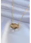 Altın Lotus Model Zirkon Taşlı Çelik Kolye