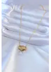 Altın Lotus Model Zirkon Taşlı Çelik Kolye