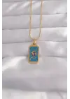  Altın  Mavi Mineli El Figür Tarot Çelik Kolye