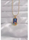  Altın  Mavi Mineli Kız Figür Tarot Çelik Kolye