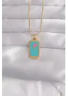  Altın  Mavi Mineli Tarot Çelik Kolye