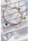 316L Çelik Gold Renk Mineli Çoklu Aksesuar Tasarımlı Zincir Bileklik