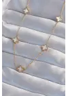  Altın  Minimal Beyaz Sedefli Yonca Çelik Kolye